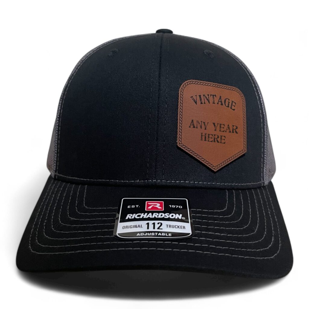 vintage birth year personalized leather patch birthday trucker hat